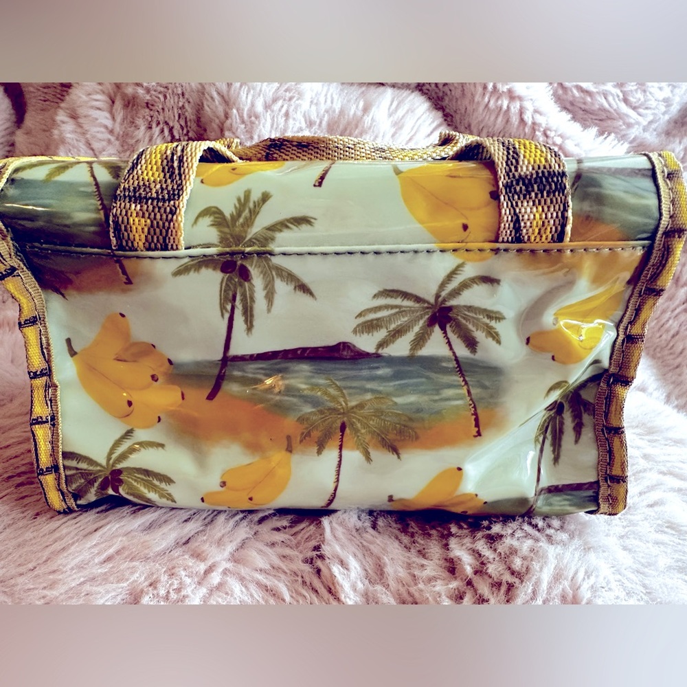 NWOT AVON Tropical PALM Beach Scene Cosmetic Makeup Bag Travel Tote 8"x4.5"x4.5"